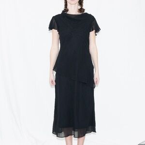 Vintage 90s black beaded maxi dress size 8 en focus polyester